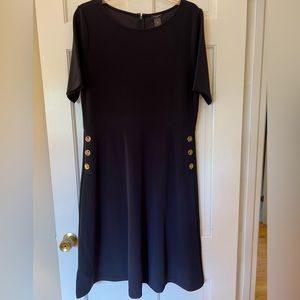 Ann Taylor A Line Navy Dress with gold button detail. Size 12. New with tags.